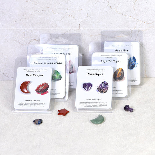 Wholesale natural crystal love star moon shape ore card set mineral mark box wishing bottle children's gift 