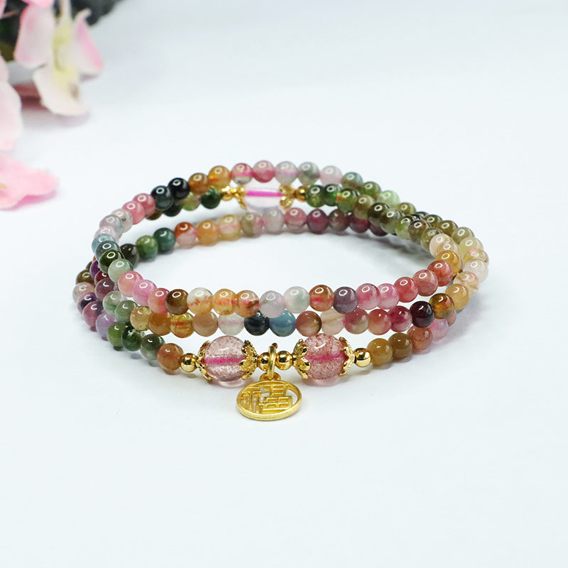 Natural Brazilian Tourmaline Bracelet Strawberry Crystal Multi-circle Bracelet Crystal CB3032704 