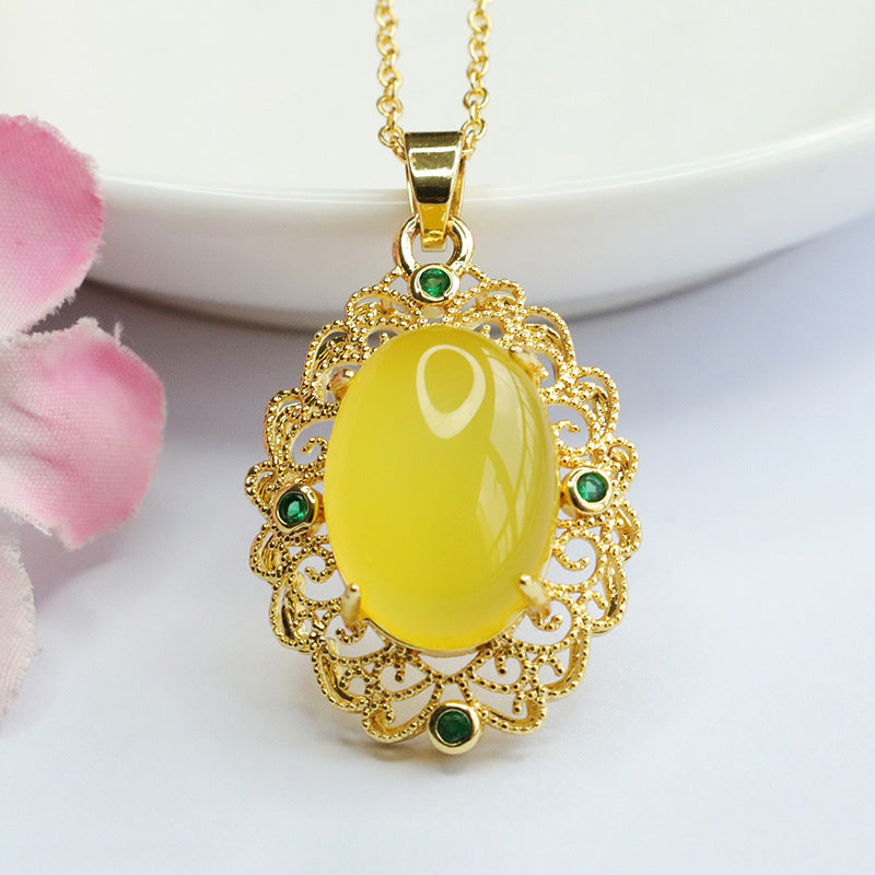 Natural red agate pendant yellow chalcedony necklace women's ethnic style MN3110510