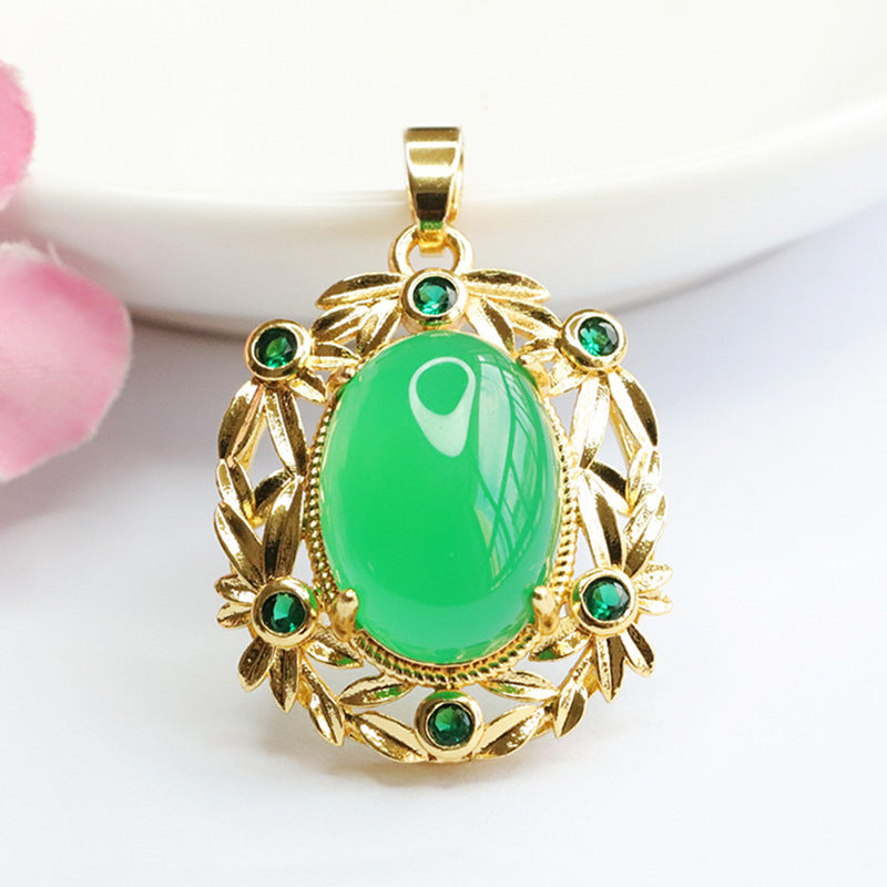 Natural Chrysoprase Wreath Pendant Red Onyx Yellow Chalcedony Necklace Retro MN3110512