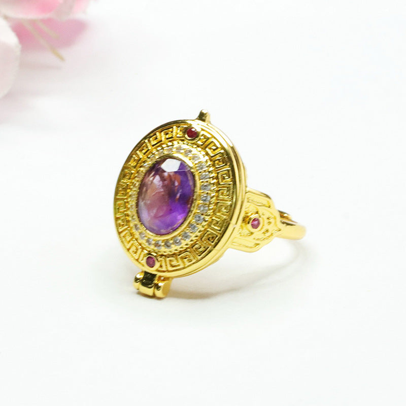 Natural Amethyst Ring Purple Gemstone Sachet Openable Ring CB3091002 