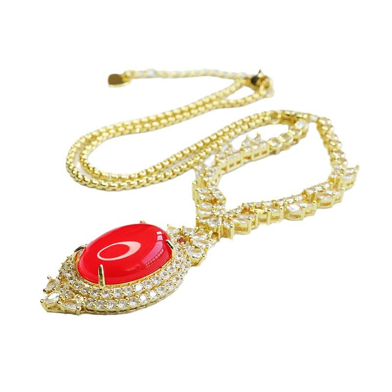 Natural red agate necklace carnelian full diamond necklace women's jewelry MN4031306