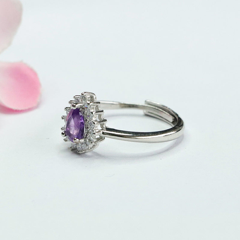 Natural Amethyst Water Drop Ring Purple Colorful Jewel Ring CB4041802 