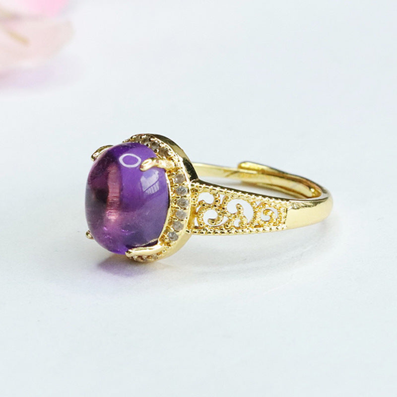 Natural Amethyst Ring Purple Gemstone Ring Women's Jewelry CB3082906 