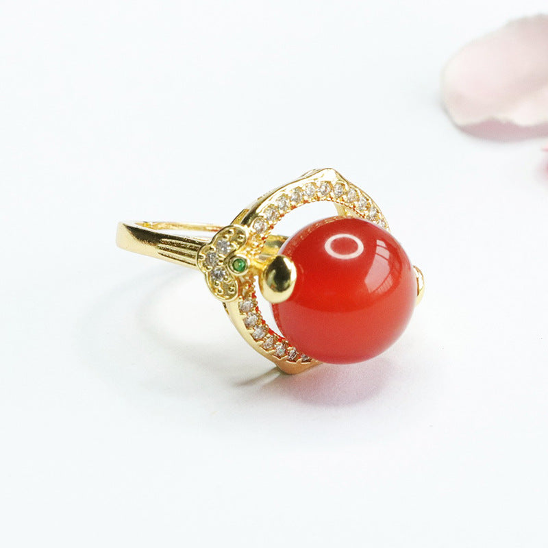 Carnelian set, chalcedony flower pendant ring, two-piece set of women's jewelry MN4060501