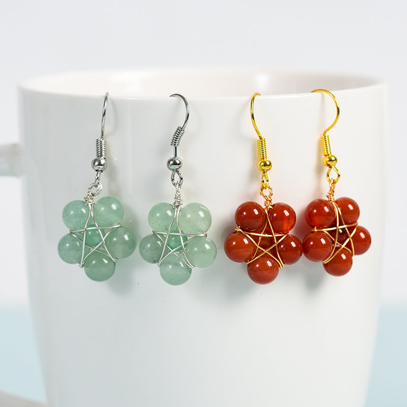 Natural crystal raw stone round beads flower jade earrings hand-wound hot-selling jewelry 