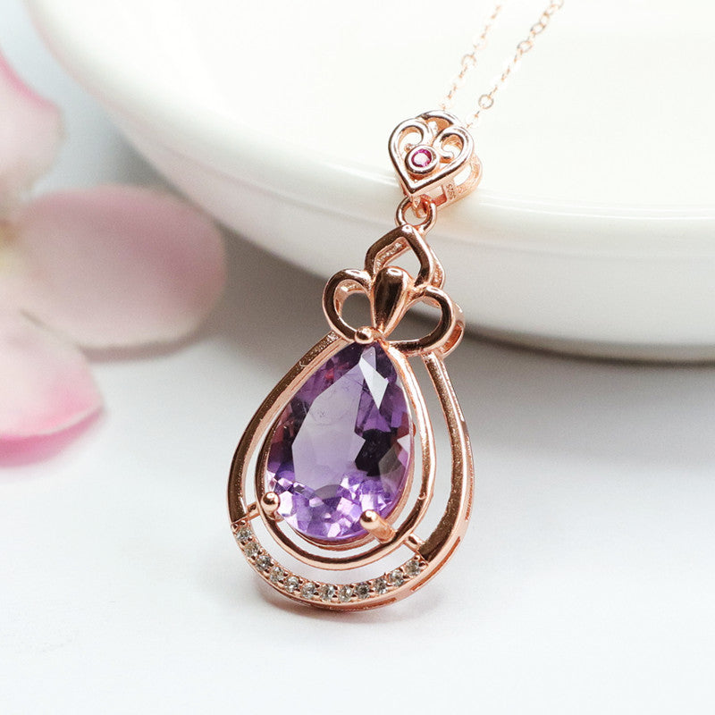 S925 silver inlaid with natural amethyst pendant water drop color jewelery CB2042504 