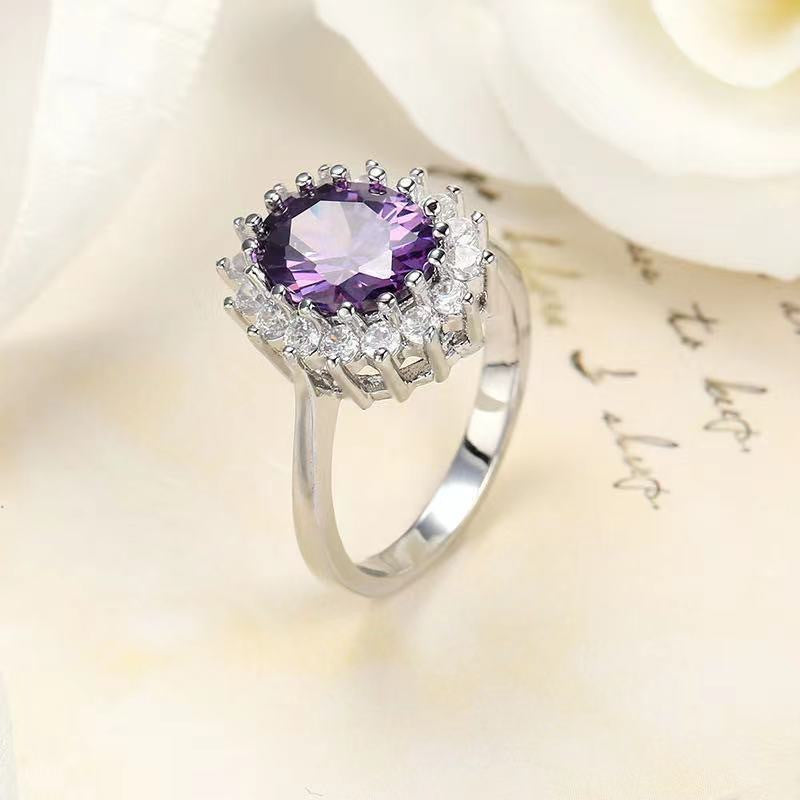 Amethyst Ring Full Diamond Crystal Adjustable Ring Women's Jewelry CB2120140 