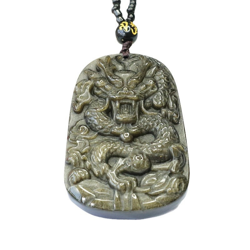 Gold obsidian stone dragon brand pendant gold sand obsidian necklace for men CB3101312 