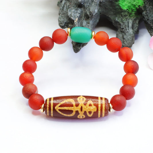 Cross old material Dzi beads red agate bracelet chalcedony bracelet MN2040408