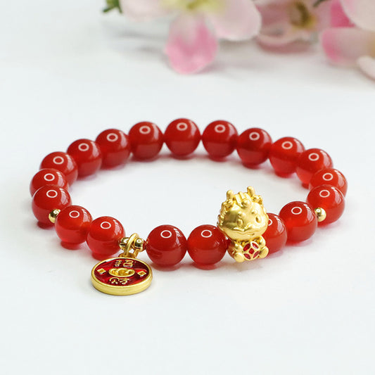 Natural red agate bracelet zodiac year of the dragon bracelet animal year jewelry MN3111606