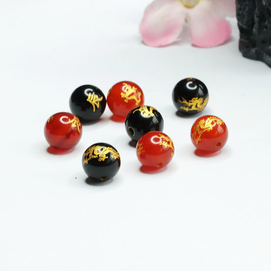 Red agate engraved loose beads chalcedony year of the dragon round beads DIY bracelet MN3121502