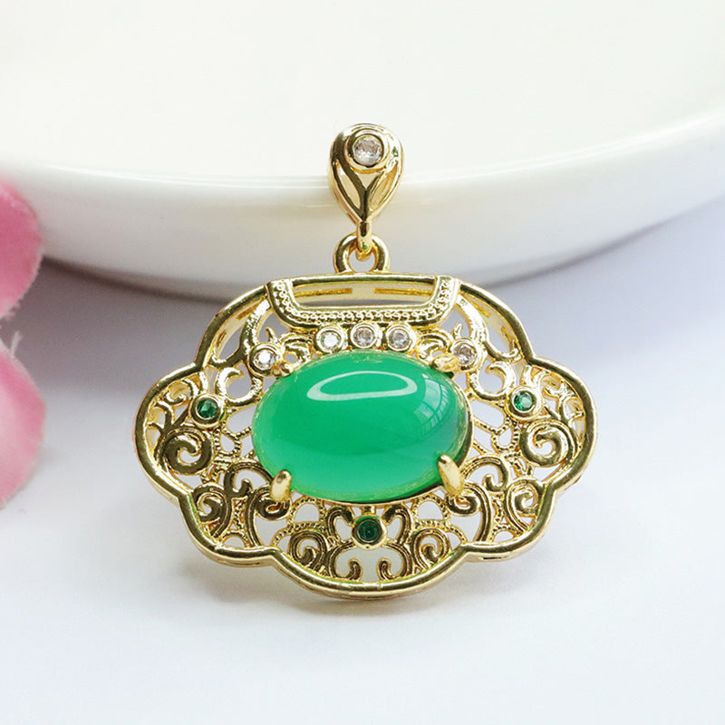 Natural red agate Ruyi lock pendant chrysoprase necklace retro jewelry MN3110511