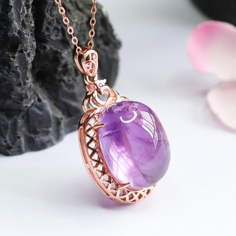 S925 silver set with natural amethyst pigeon egg pendant mesh jewelry CB2041409 