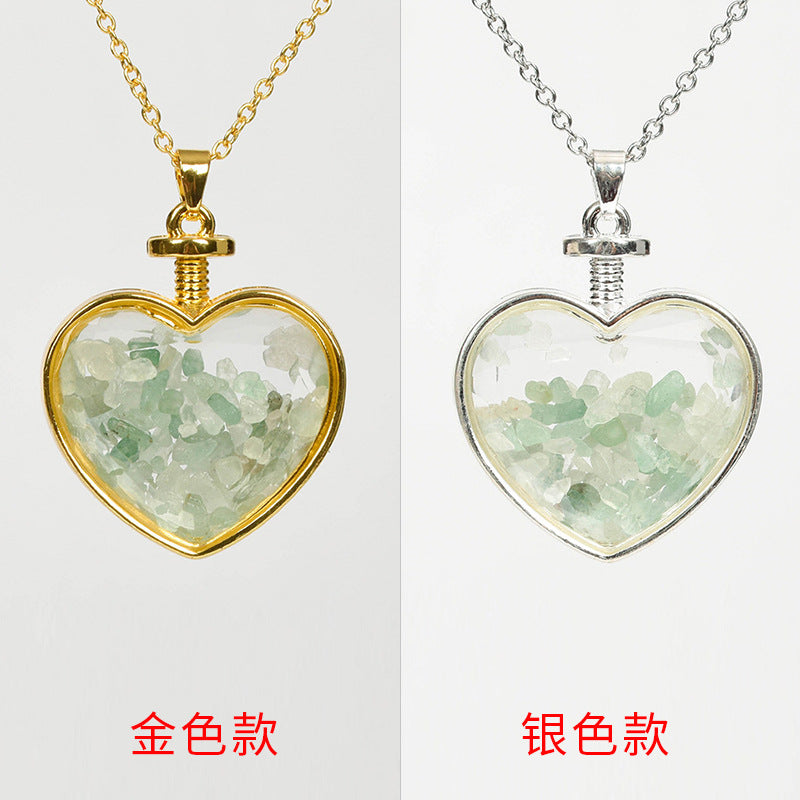 Hot-selling new multi-color optional decorated gravel love rose quartz simple personalized necklace round pendant 