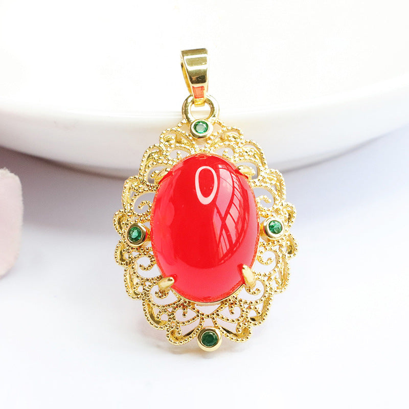 Natural red agate pendant yellow chalcedony necklace women's ethnic style MN3110510