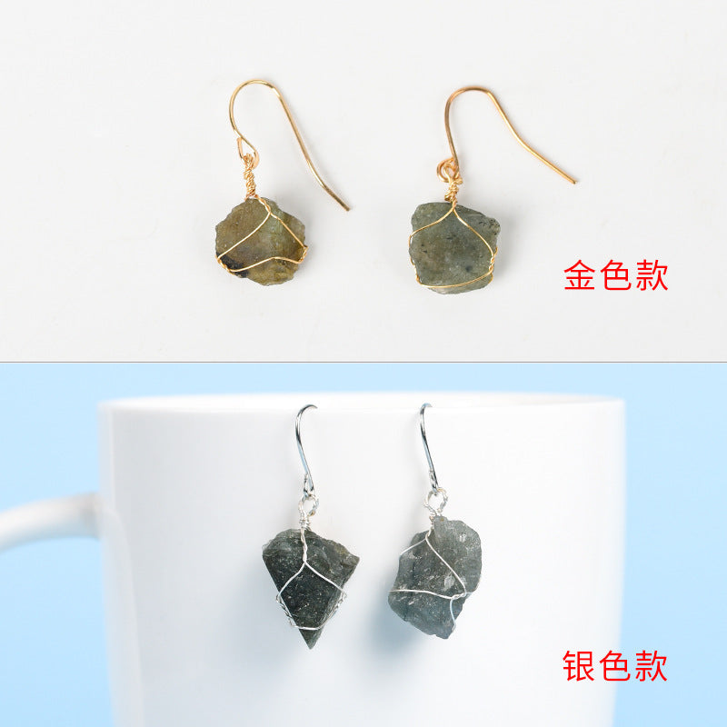 Hot selling natural crystal mixed irregular raw stone earrings creative simple women's handmade earrings 