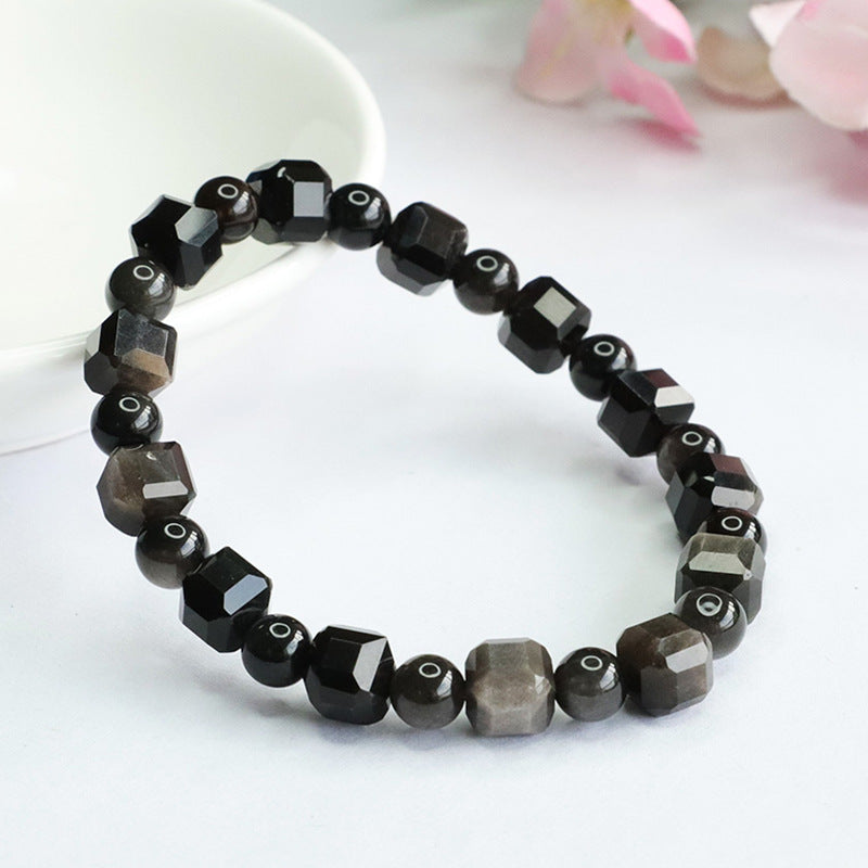 Silver Obsidian Bracelet Shape-cut Square Crystal Bracelet CB3090507 