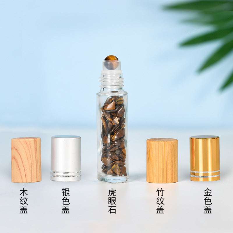 Manufacturer's hot-selling spot 10ml wood grain cap essential oil rolling ball bottle perfume bottle crystal gravel jade rolling ball bottle 