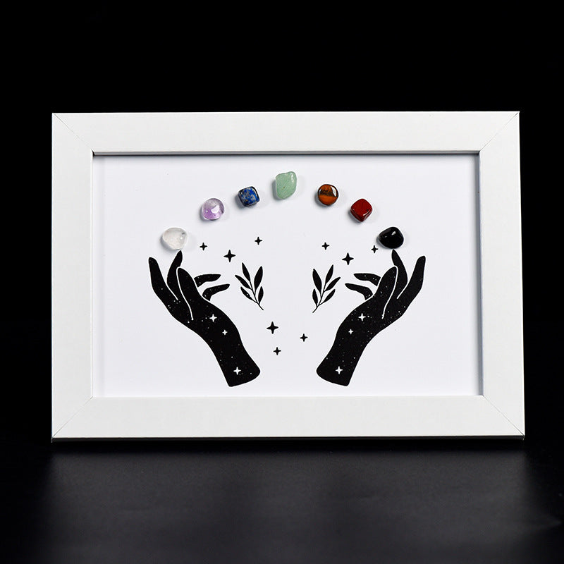 Hands Colorful Raw Stone Crystal Wooden Picture Frame Placement for Moving to a New Home Wooden Picture Frame Home Furnishings 