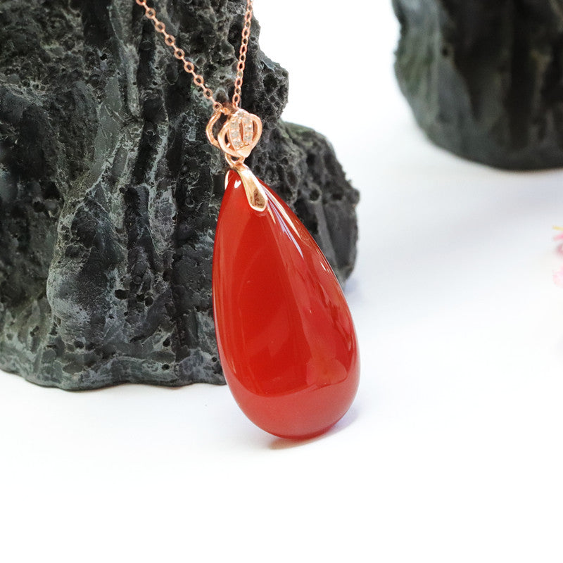 S925 silver with red agate pendant chalcedony drop jewelry MN2101004