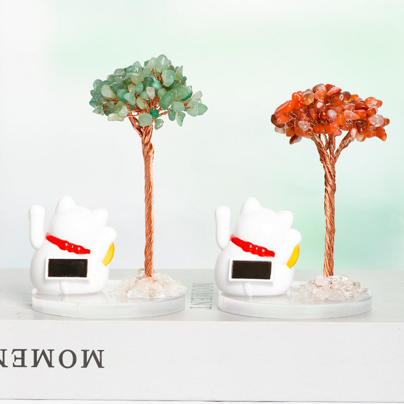 Natural crystal tree gravel ornaments crystal tree home creative office decoration crafts white cat style 