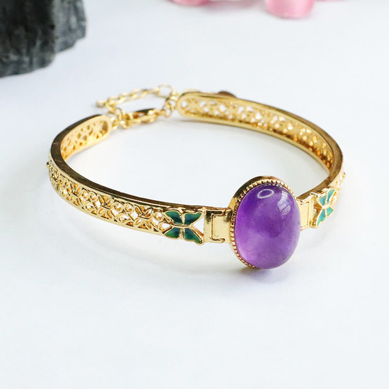 Natural Amethyst Bracelet Enamel Butterfly Bracelet Crystal Women CB3072713 