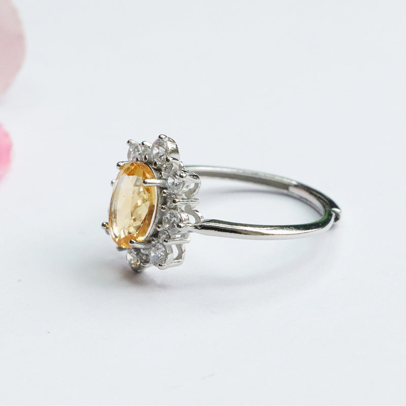 S925 silver inlaid citrine ring live ring colorful treasure jewelry gift CB2112708 