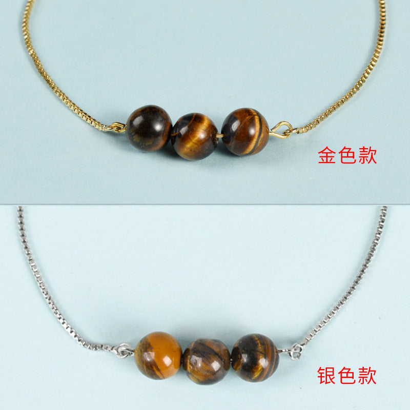 Factory direct sales, simple, fashionable and personalized Sansheng III bracelet, pink crystal tiger eye stone design transfer bead bracelet 