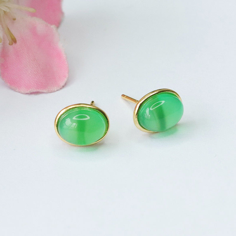 S925 silver set with natural green agate earrings chalcedony earrings jewelry MN3101004