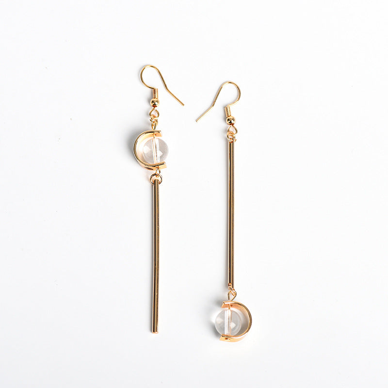 Jewelry natural crystal round beads lollipop-shaped earrings European and American creative simple and atmospheric handmade earrings 