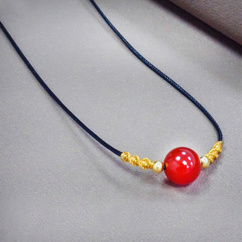 18K Gold Red Agate Bracelet Necklace Acacia Bean Clavicle Pendant Braided Douyin Same Style MN2061101