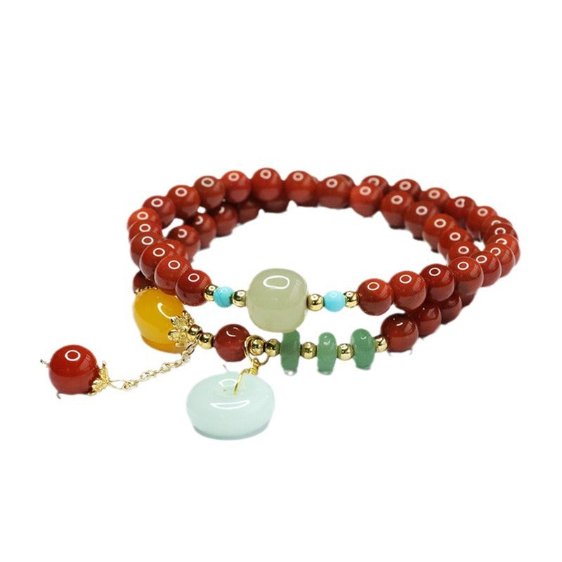 Southern Red Agate Bracelet Hetian Jade Jade Double Circle Bracelet National Trend MN4010210 