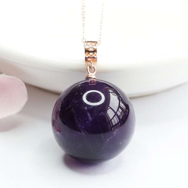 S925 silver set with natural amethyst ball pendant necklace jewelry accessories CB2042520 