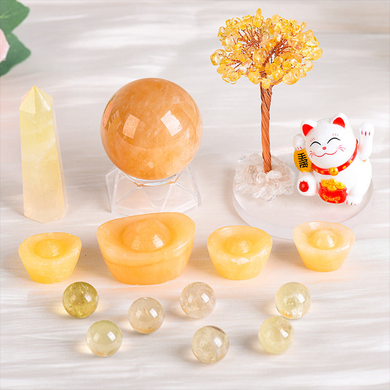 Natural citrine box gift combination lucky cat crystal ball seven-star array crystal ball engraving piece ingot combination 