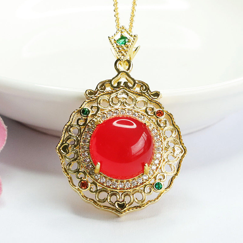 Ice chicken oil yellow chalcedony pendant red agate necklace ethnic style MN4012306