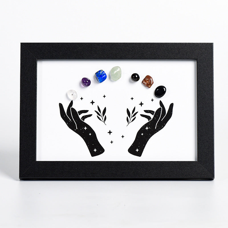 Hands Colorful Raw Stone Crystal Wooden Picture Frame Placement for Moving to a New Home Wooden Picture Frame Home Furnishings 