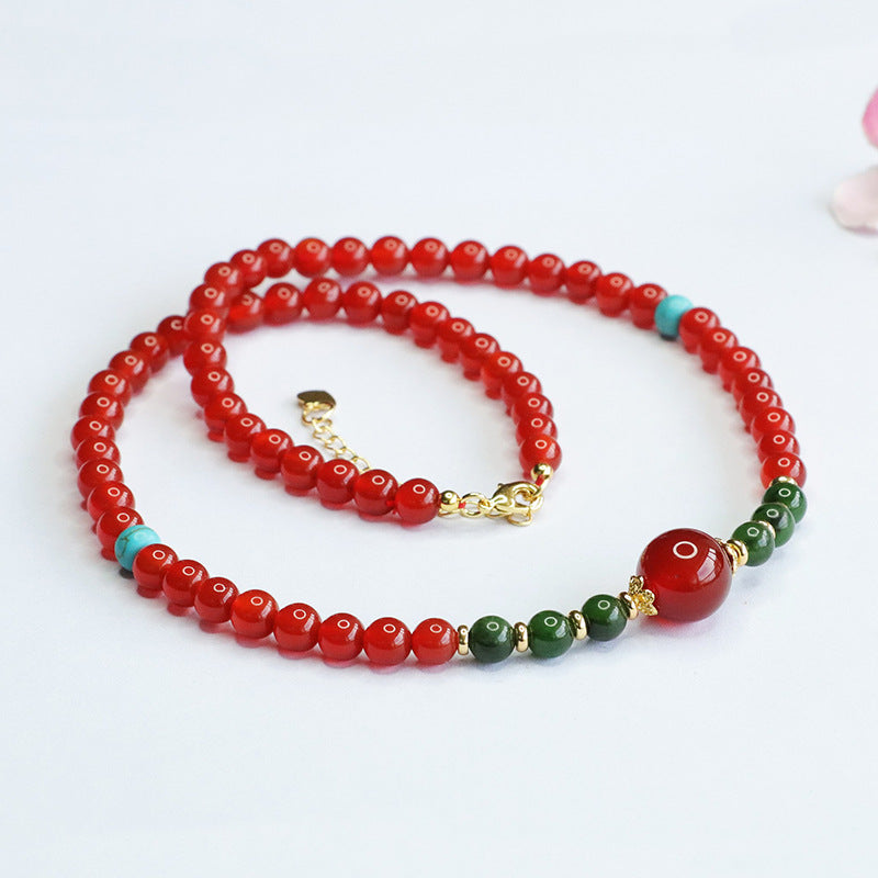 Natural red agate necklace and Hetian jade jasper hanging chain women's national fashion jewelry MN4062901