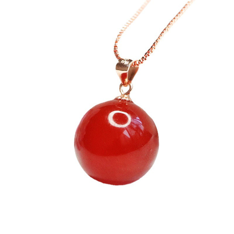 S925 silver inlaid with natural red agate ball pendant chalcedony jewelry MN1122549