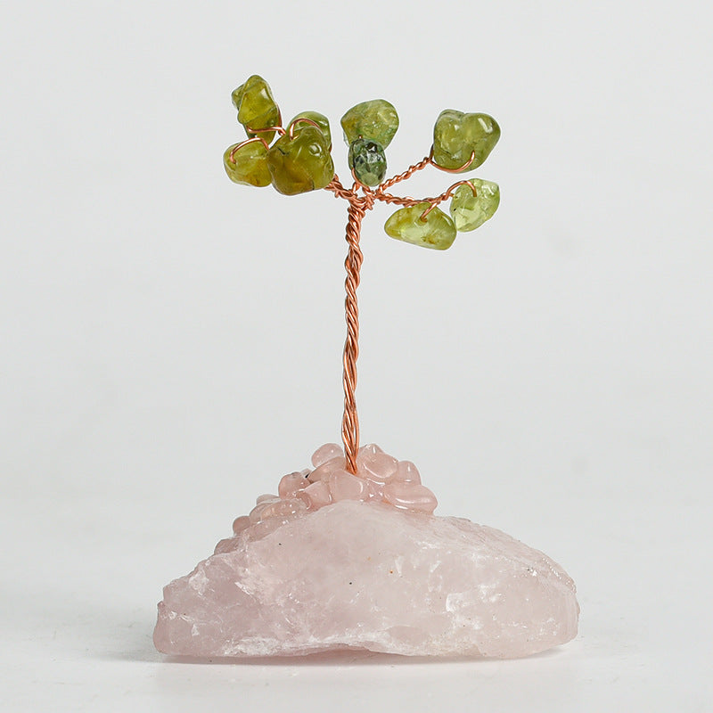 Rose quartz original stone base crystal tree ornaments handicrafts amethyst creative tree home office desk crystal tree ornaments 