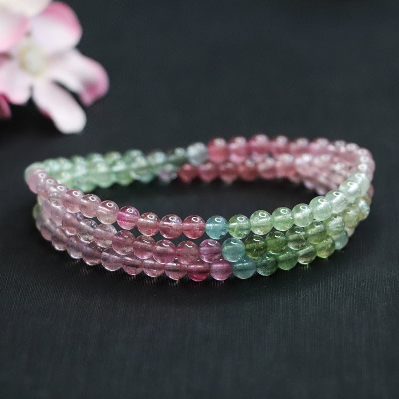 Natural crystal Brazilian old mine tourmaline fully transparent bracelet macaron multi-circle jewelry gift CB2112907 