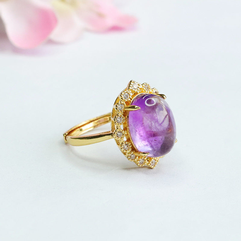 Natural Amethyst Ring Purple Gemstone Ring Women's Jewelry CB3082907 