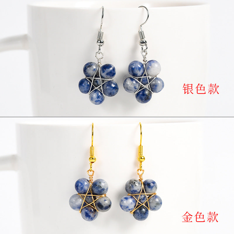 Natural crystal raw stone round beads flower jade earrings hand-wound hot-selling jewelry 