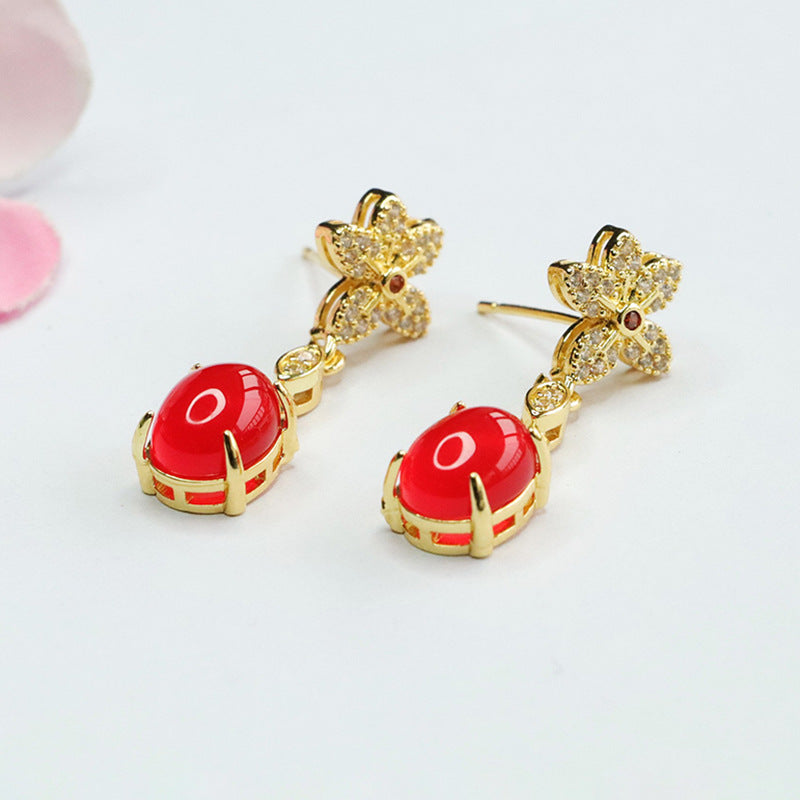 Chrysoprase Flower Earrings Red Agate Stud Earrings Fashionable Women's MN4013009