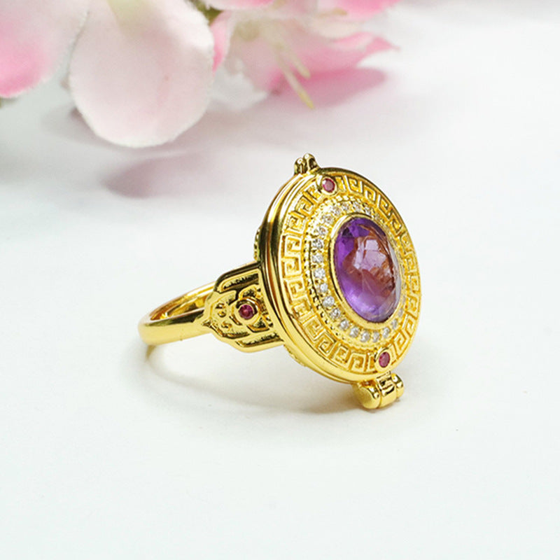 Natural Amethyst Ring Purple Gemstone Sachet Openable Ring CB3091002 