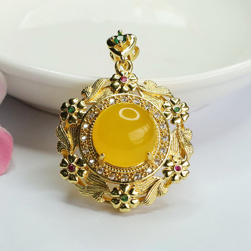 Ice green chalcedony pendant red agate yellow chalcedony necklace for women new Chinese style MN4012304