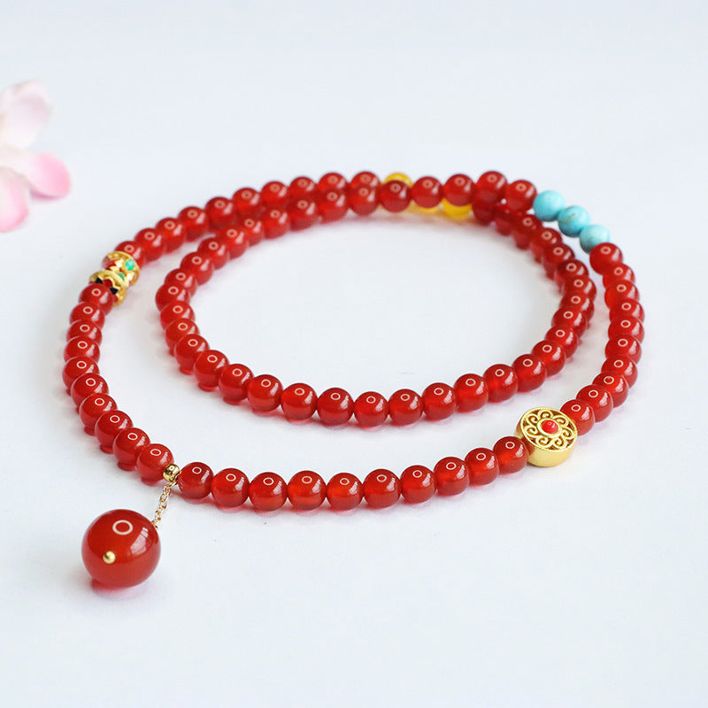 Natural red agate multi-circle bracelet bracelet chalcedony necklace retro MN4062903