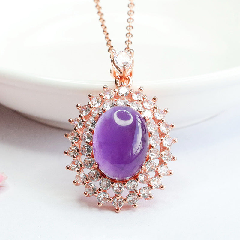 Natural Amethyst Pendant Purple Gemstone Necklace Women's Fashion Jewelry CB3082908 