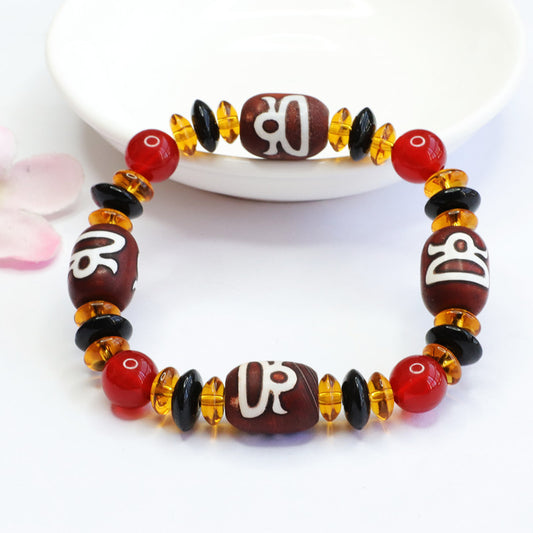 God of Wealth Dzi Beads Passing Red Agate Bracelet Chalcedony Bracelet MN20404