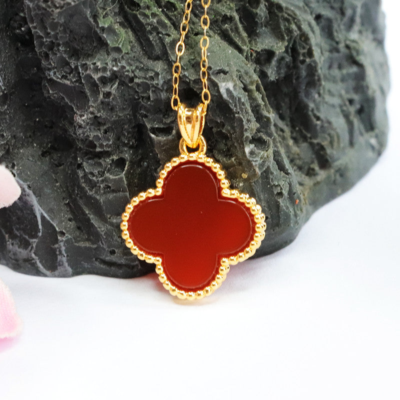 18k gold set with natural red agate pendant chalcedony necklace jewelry MN2092002